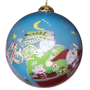 PIER 1 Imports  Li Bien Santa Sleigh HO HO HO Christmas Ornament 2009 Glass Ball